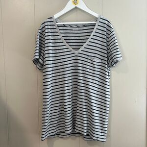 Madewell Whisper Cotton V-Neck Striped Pocket Tee Gray Navy Women’s Size Medium
